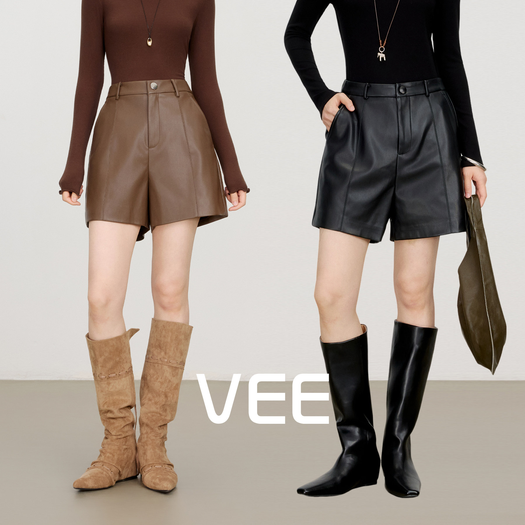 VEE【完美攻略】秋冬复古老钱PU皮裤百搭高腰显瘦休闲阔腿短裤女,女装/女士精品,休闲裤,淘宝优惠券,粉丝福利购,淘宝优惠卷