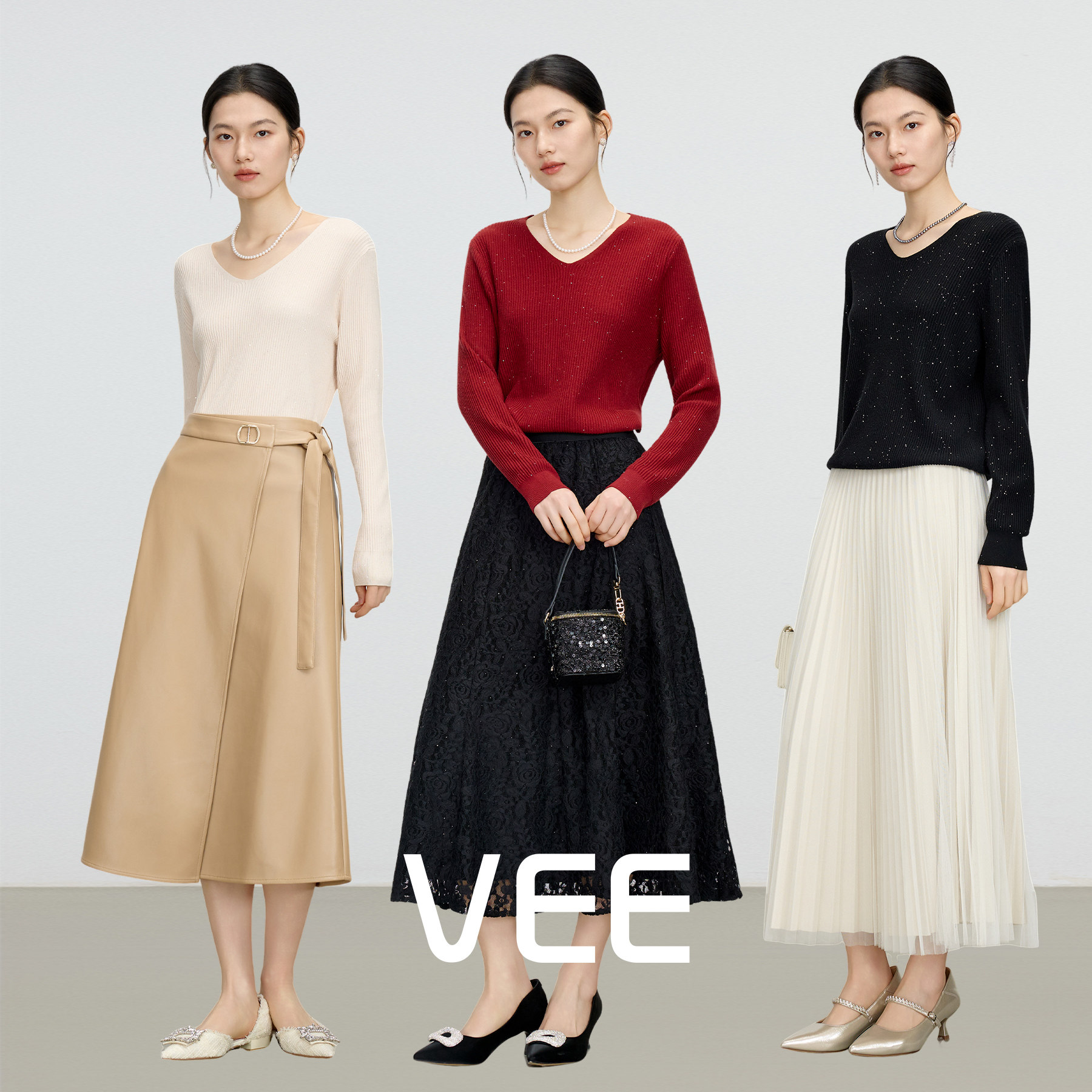 亮片V领毛衣女款2025新款上衣