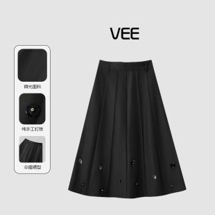 VEE 12道分割裁剪手工珠片立体钉花赫本风大伞裙长半裙 小精致