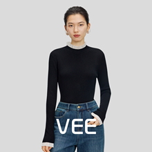 VEE【氛围叠搭】长袖木耳边圆领针织衫女新款冬打底内搭上衣毛衫