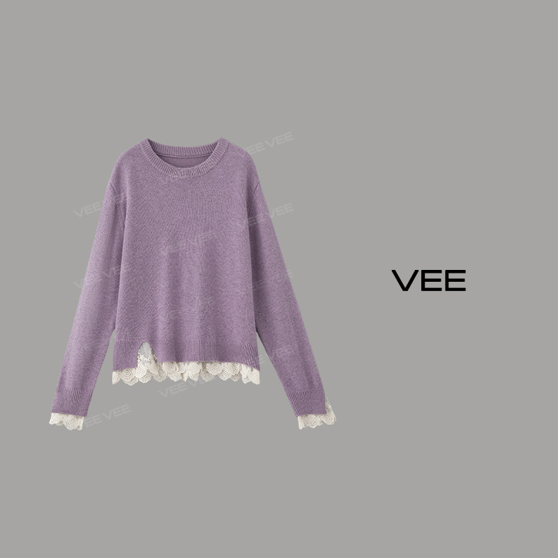 大洪洪冬装新款氛围感蕾丝针织衫