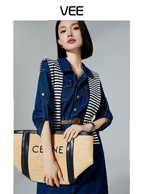 VEE【蓝色星球】蓝色牛仔连衣裙收腰显瘦裙子通勤25秋带腰带披肩