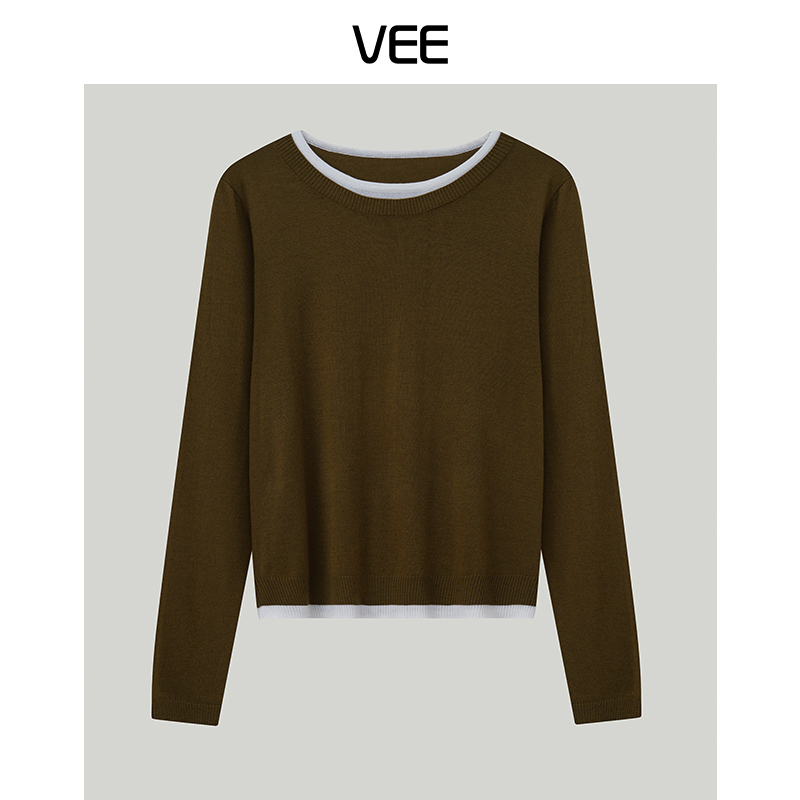 VEE【流转时间】秋季新款百搭显瘦假两件针织套头衫女