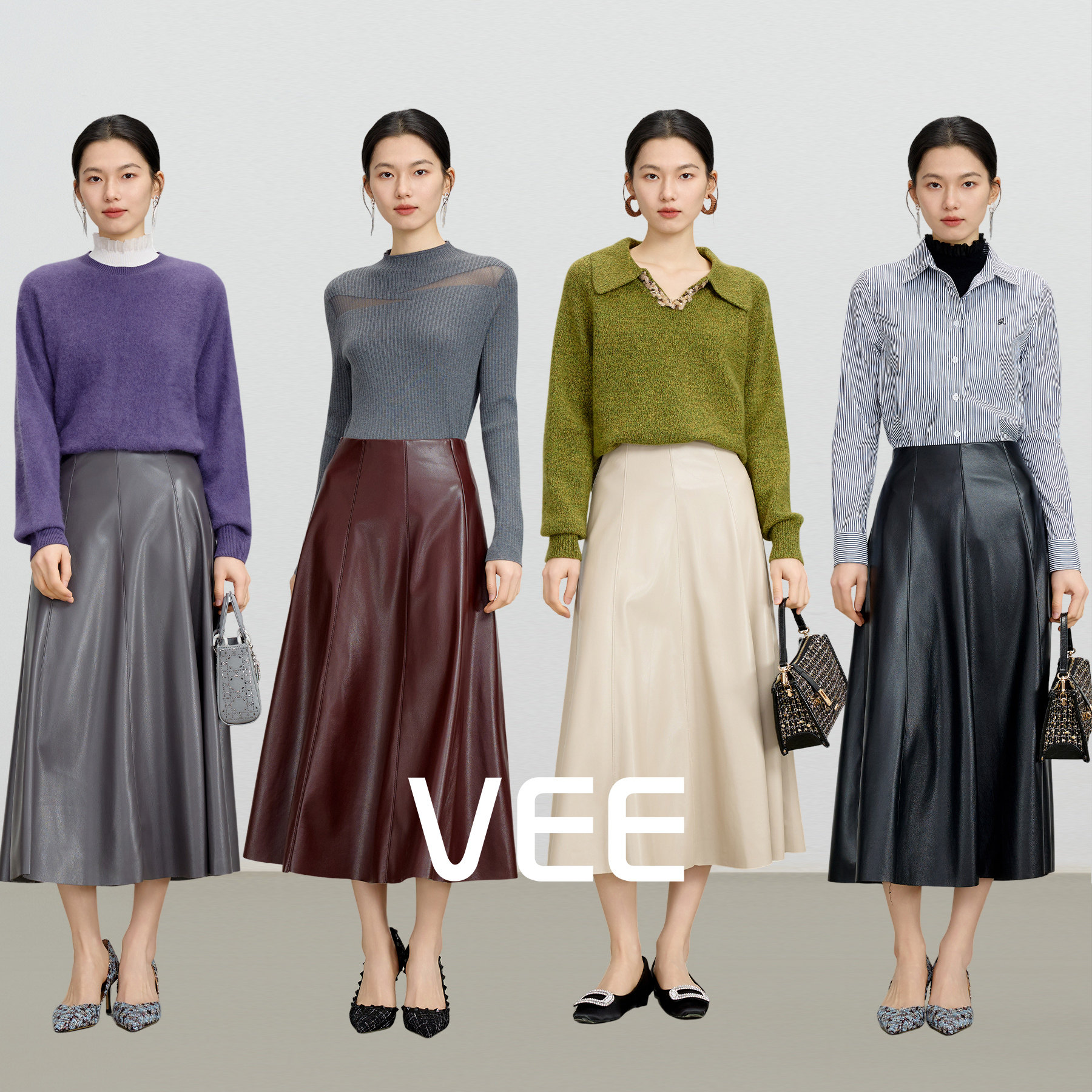 VEE【皮革序曲】pu大摆皮裙裙子a字半身裙女2025新款冬长款伞裙