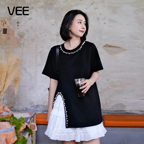 VEE夏季设计感烫钻短袖T恤女