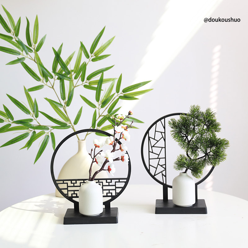 禅意国风摆件竹叶仿真花半云屏新中式古风拍摄场景布置桌面小屏风拍照道具氛围感短视频直播间装饰产品图拍摄