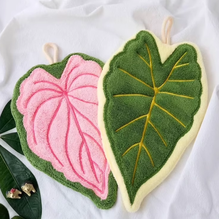 叶子擦手巾厨房粉色海芋毛巾挂式