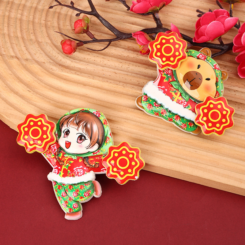 转手绢东北大花磁吸冰箱贴摆件