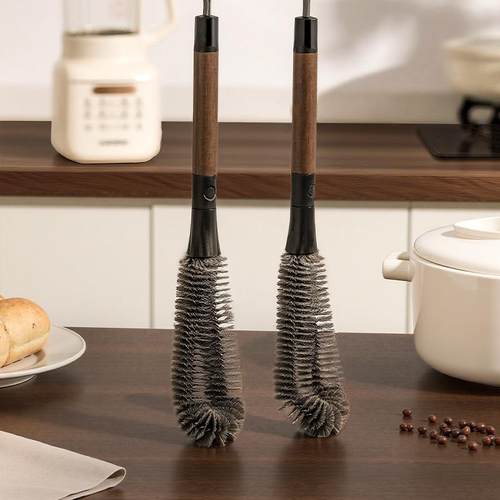 不锈钢杯刷胡桃木长柄水杯清洁刷