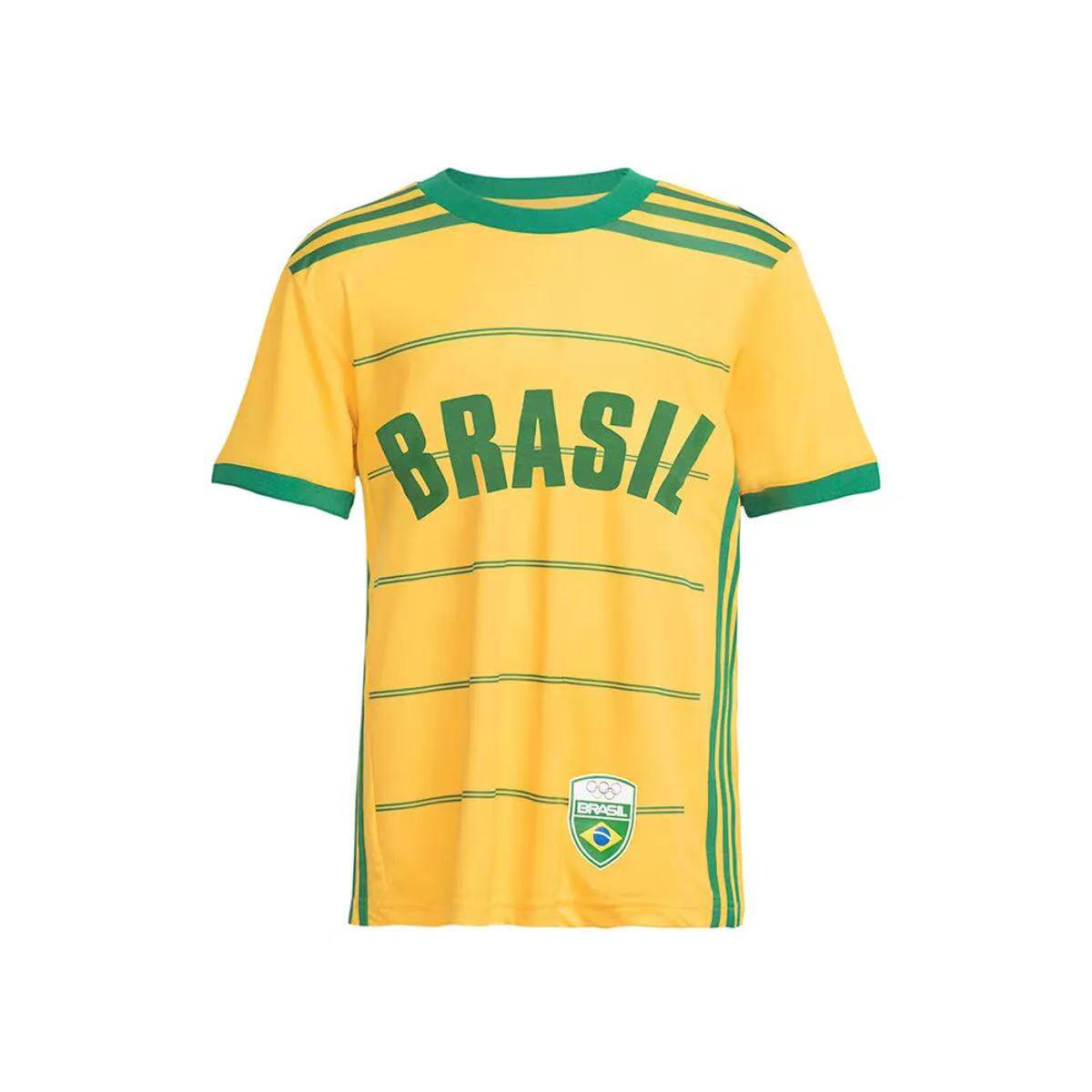 thumbnail for Vintage brazilian sports fan jersey round neck lapel polo cedar semi elongated pull soccer jersey warm-up training uniform
