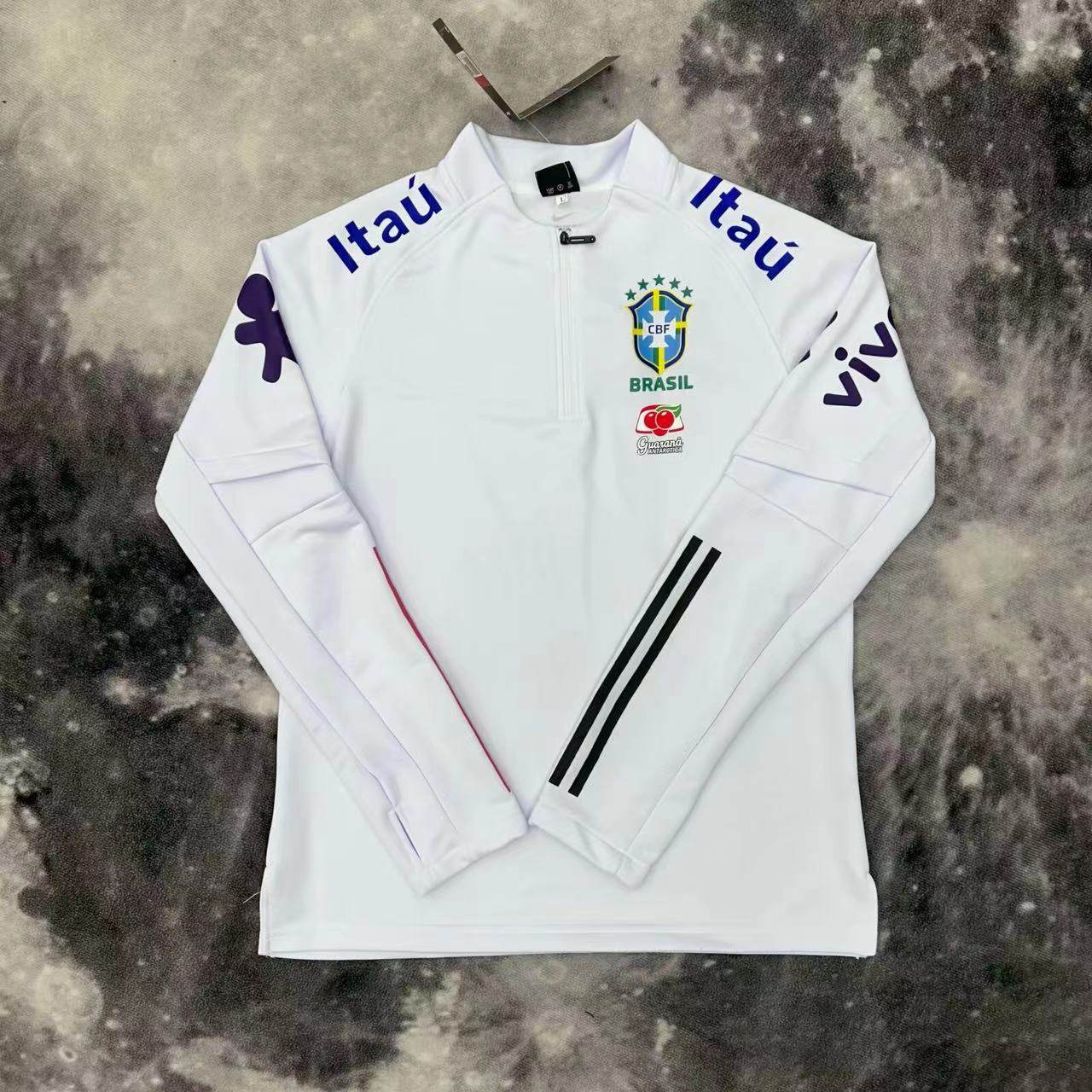 thumbnail for Vintage brazilian sports fan jersey round neck lapel polo cedar semi elongated pull soccer jersey warm-up training uniform