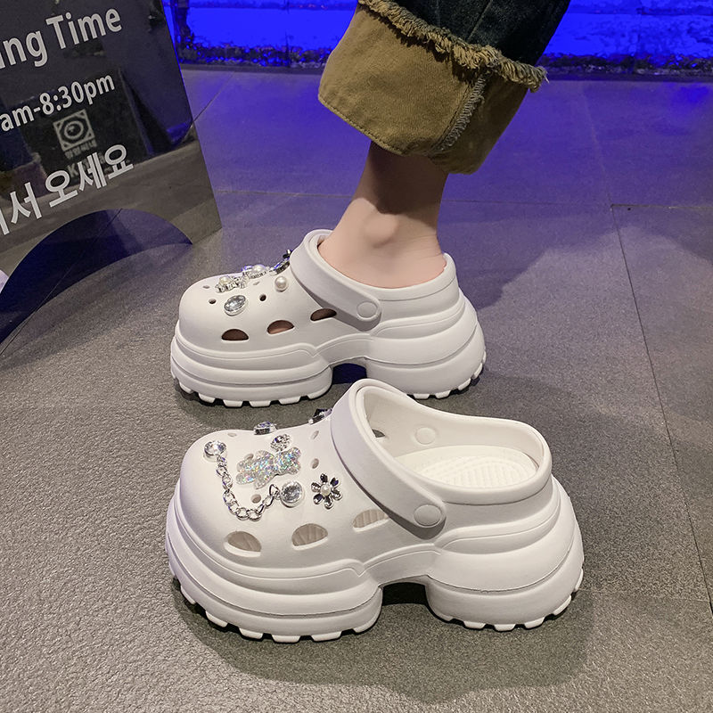 超厚底洞洞鞋女外穿增高时尚老爹鞋包头半拖鞋松糕跟沙滩凉鞋夏季