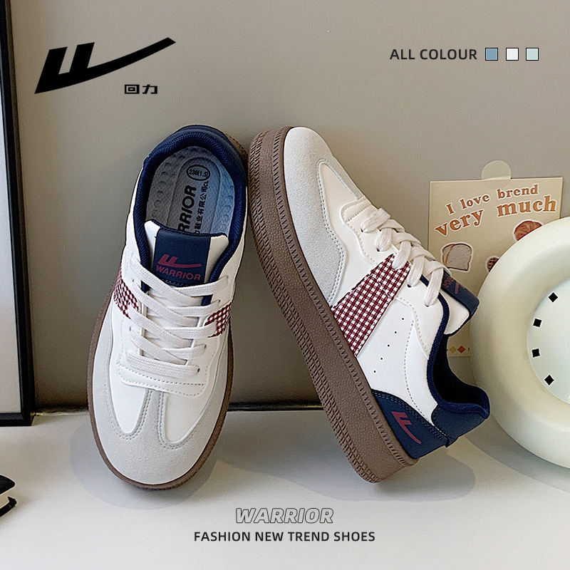 回力新款甜美拼色格纹德训鞋韩版百搭舒适休闲鞋厚底户外运动女鞋