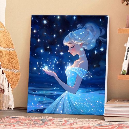 许愿公主装饰画仿油画卡通人物成品梦幻唯美治愈系儿童卧室摆挂画