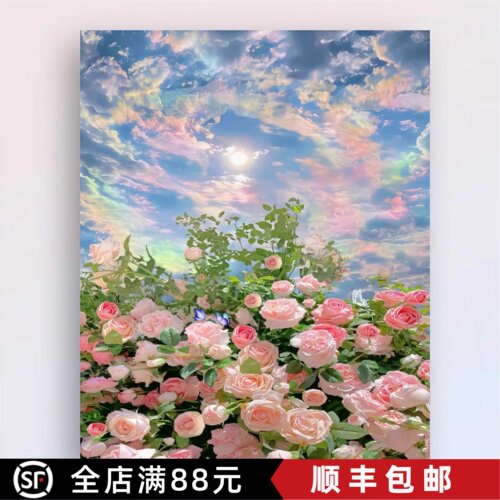 油画风客厅装饰画山茶花卉田园北欧复古艺术小众治愈系唯美成品画