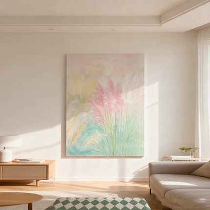粉色朦胧植物装饰画简约仿油画风景小众高级感唯美卧室客厅摆挂画