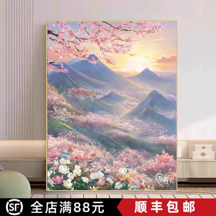 瑰丽山河中式风景装饰画仿油画小众高级感唯美大气卧室客厅摆挂画