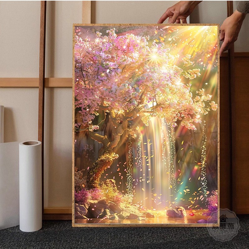 流水生财发财树装饰画成品仿油画风景梦幻寓意唯美卧室客厅摆挂画图片