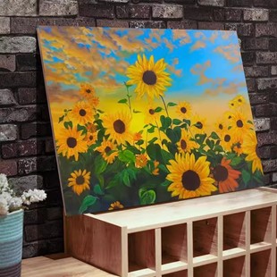 向日葵向阳而生花卉装 饰画成品仿油画唯美治愈高级卧室客厅摆挂画