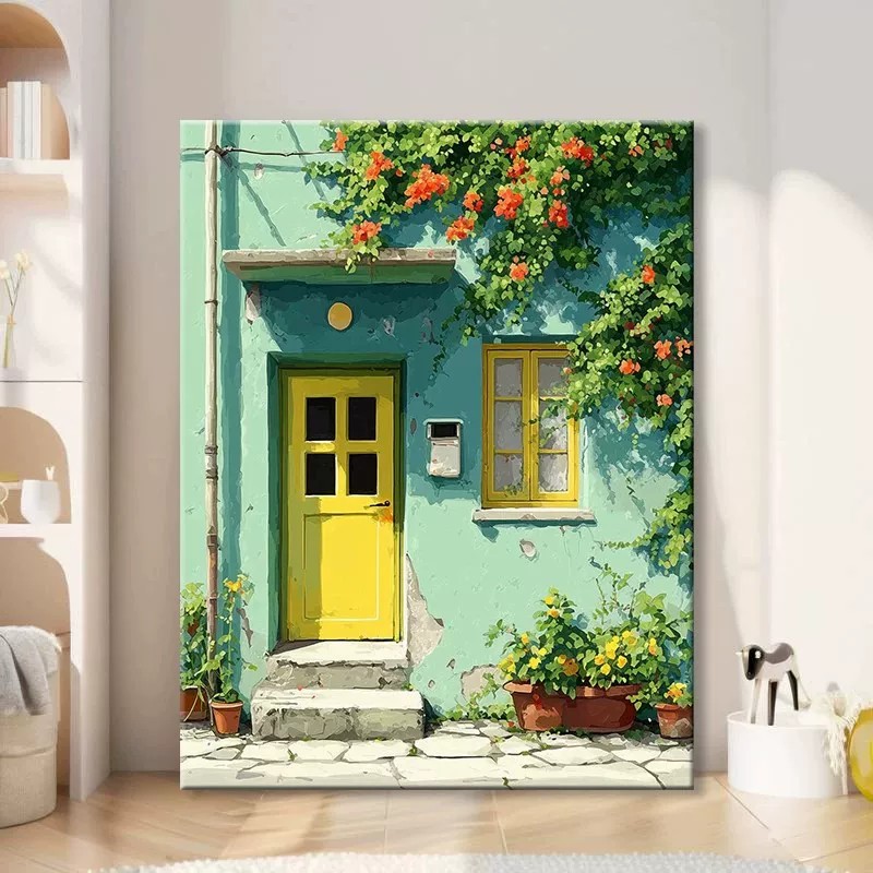 花墙小屋装饰画成品仿油画风景唯美温馨治愈氛围感卧室客厅摆挂画