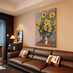 一束向日葵莫奈世界名画成品仿油画花卉复古高级感卧室客厅摆挂画