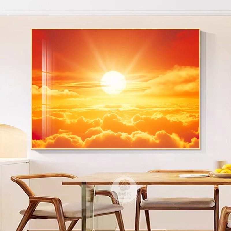 日出东方装饰画客厅东墙玄关挂画卫生间太阳画床头横版旭日东升图