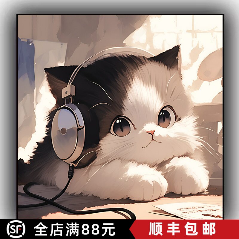 治愈猫咪高级感治愈系正方形闺蜜卡通生日礼物儿童房背景墙装饰画