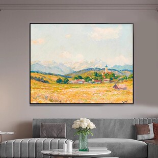 田园复古装 仿油画风景唯美高级感麦田清新卧室客厅摆挂画 饰画横版