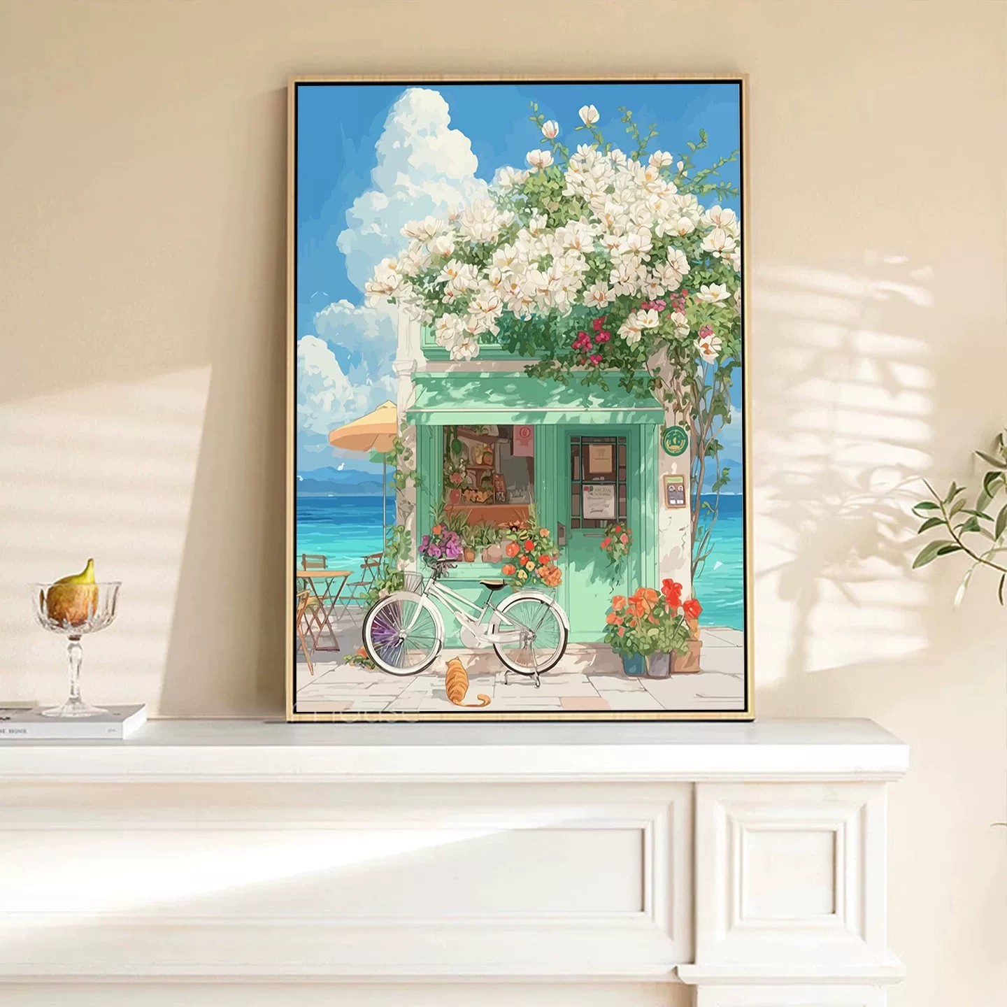 海边小屋宫崎骏风景装饰画小清新唯美治愈系氛围感卧室客厅摆挂画