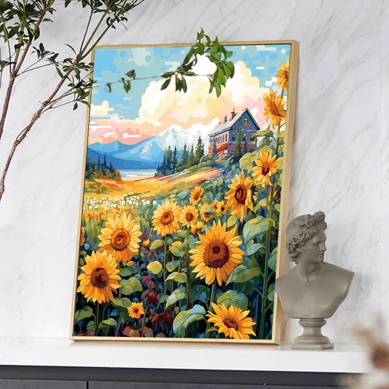宫崎骏向日葵成品装饰画仿油画风景花卉高级感唯美卧室客厅摆挂画图片
