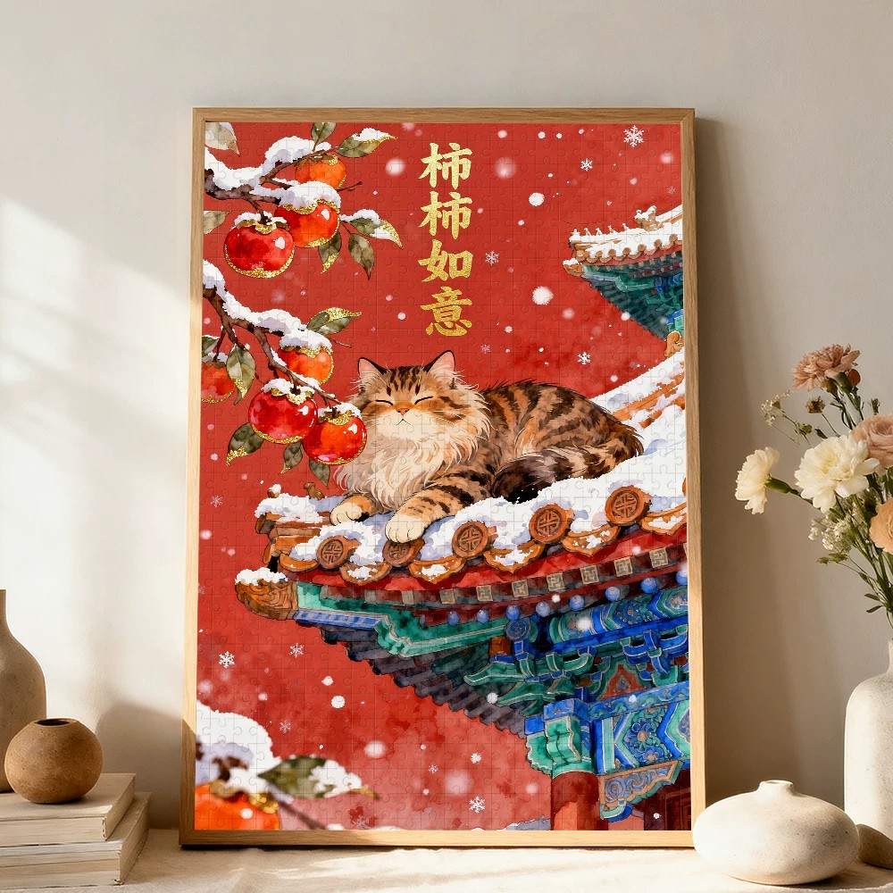 故宫猫咪装饰画卡通仿油画可爱国风小众艺术高级感卧室客厅摆挂画
