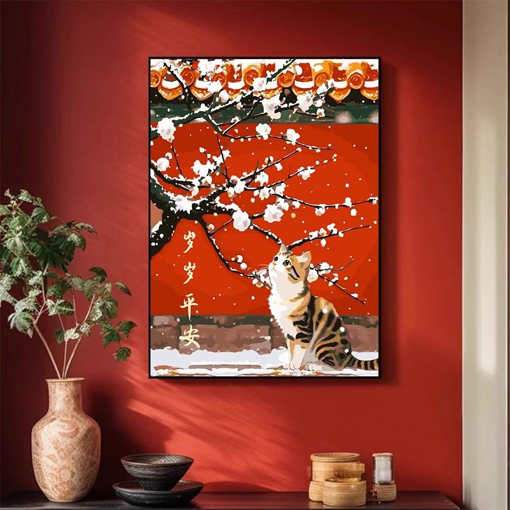 中国红风格建筑装饰画成品仿油画事事如意高级感唯美卧室客厅挂画图片