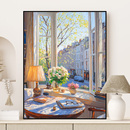 窗外风景装 饰画仿油画小清新治愈唯美温馨成品高级卧室客厅摆挂画