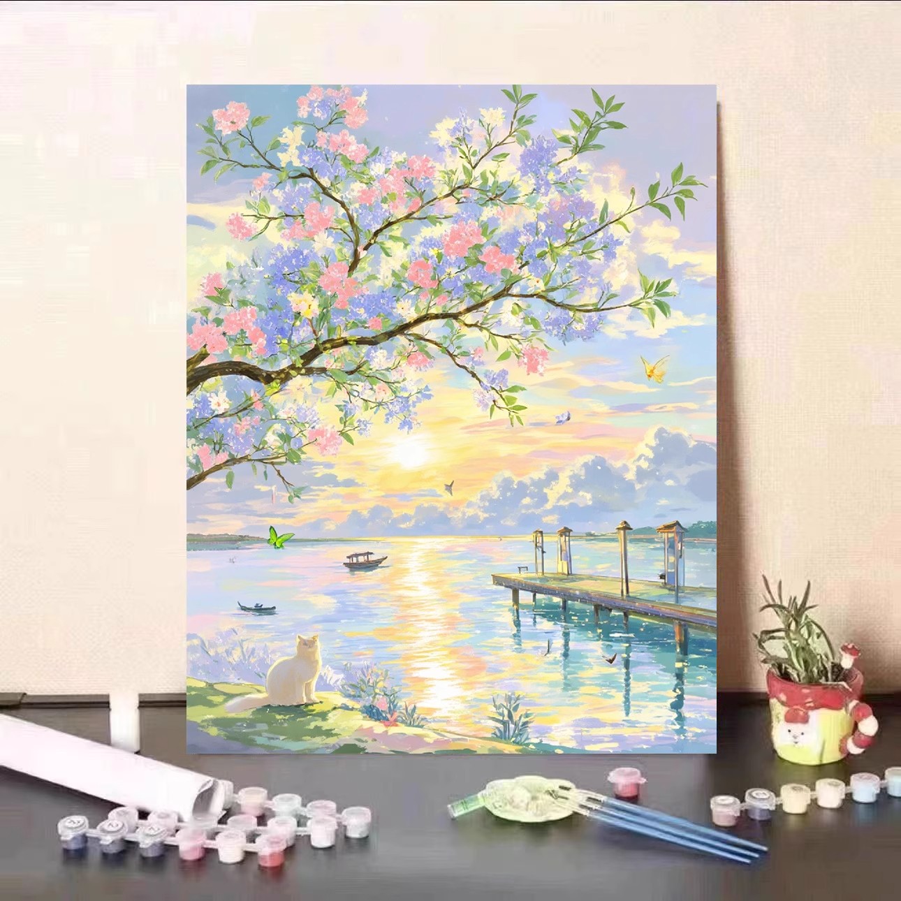 中国风传统风景装饰画成品仿水彩水墨风格小众唯美卧室客厅挂摆画