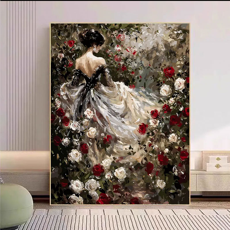 欧式人物复古玫瑰花卉装饰画成品仿油画高级感艺术卧室客厅摆挂画