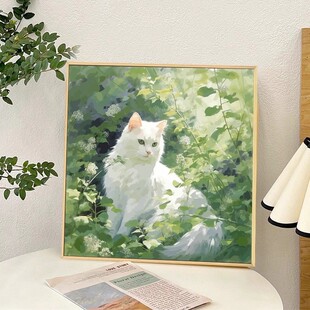 窗台花猫咪可爱装饰画成品仿油画风景写实唯美治愈卧室客厅摆挂画