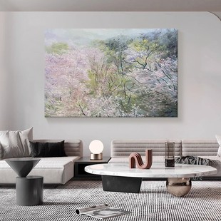 莫奈抽象派花卉树木装 高级卧室客厅摆挂画 饰画成品仿油画风景横版