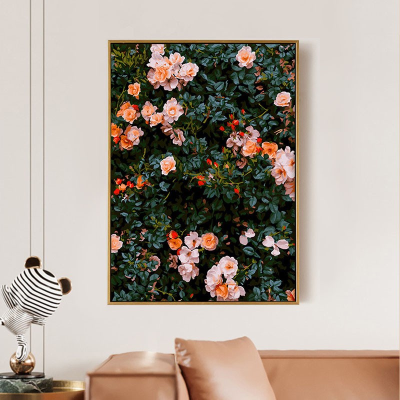 成品蔷薇花装饰画复古仿油画风人物花卉高级感梵高卧室客厅摆挂画图片