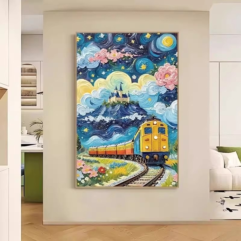 星河轨行装饰画成品仿油画风景梦幻唯美卡通儿童房卧室背景摆挂画图片