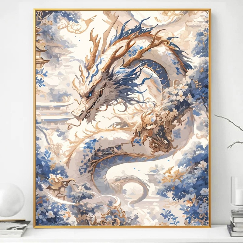 国潮建筑卡通装饰画仿油画小众艺术壮观唯美氛围感卧室客厅摆挂画