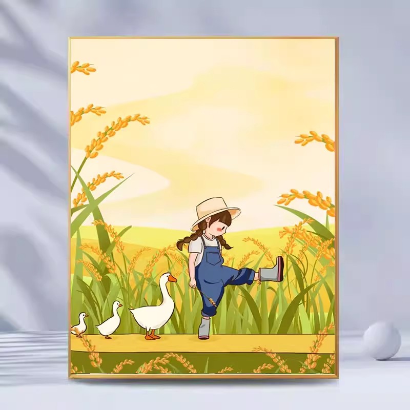 治愈系中国风乡村装饰画仿油画风景小清新卡通人物卧室客厅摆挂画图片