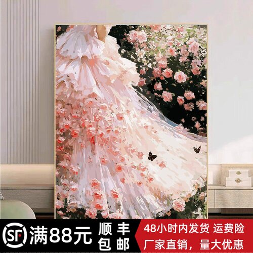 玫瑰人生装饰画成品仿油画风景人物花卉高级感复古卧室客厅摆挂画