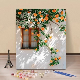 墙边玫瑰花卉装饰画成品仿油画风景唯美治愈小清新卧室客厅摆挂画