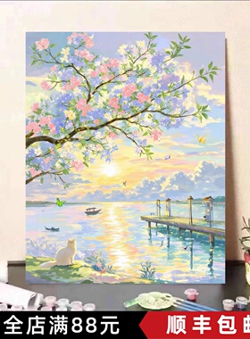 中国风传统风景装饰画成品仿水彩水墨风格小众唯美卧室客厅挂摆画
