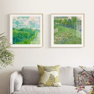 杜比尼花园梵高莫奈仿油画方形风景田园风复古高级卧室客厅摆挂画