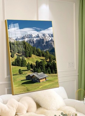 绿色治愈系山水田园装饰画仿油画风景唯美清新高级卧室客厅摆挂画