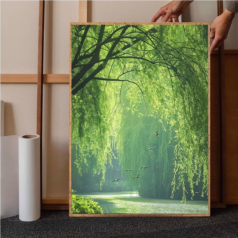 夏天大自然装饰画成品仿油画风景绿色树木清新唯美卧室客厅摆挂画图片
