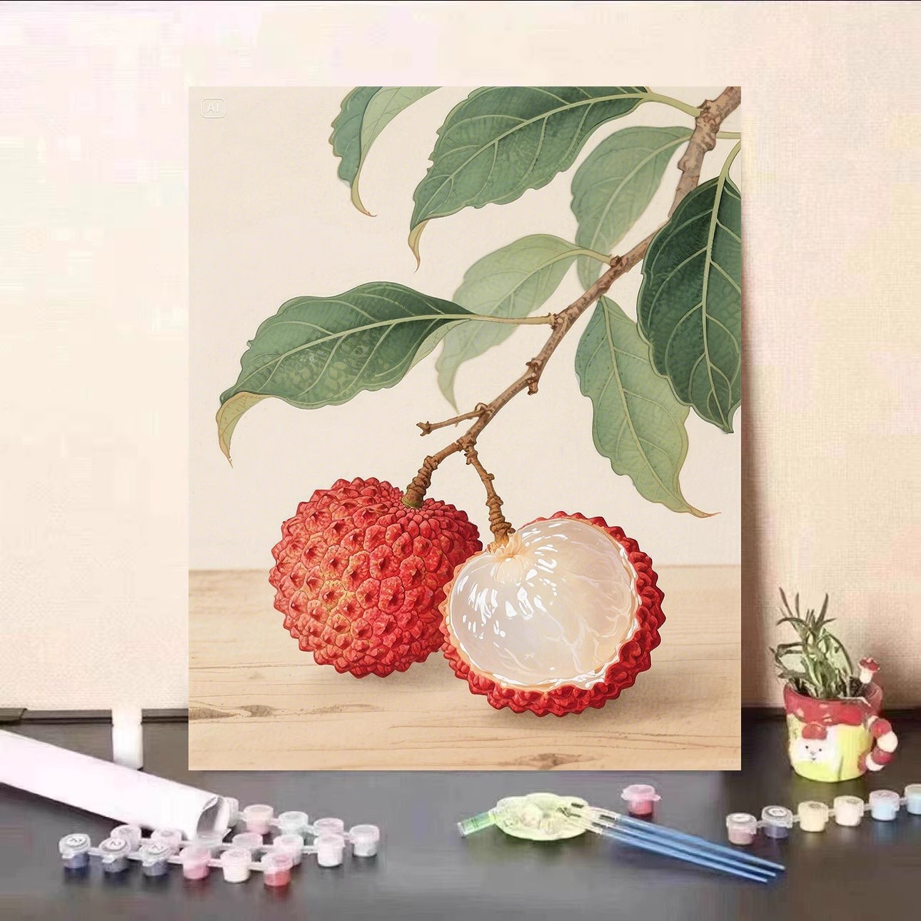 长安荔枝水果装饰画成品仿油画水墨新中式国风寓意卧室客厅摆挂画图片