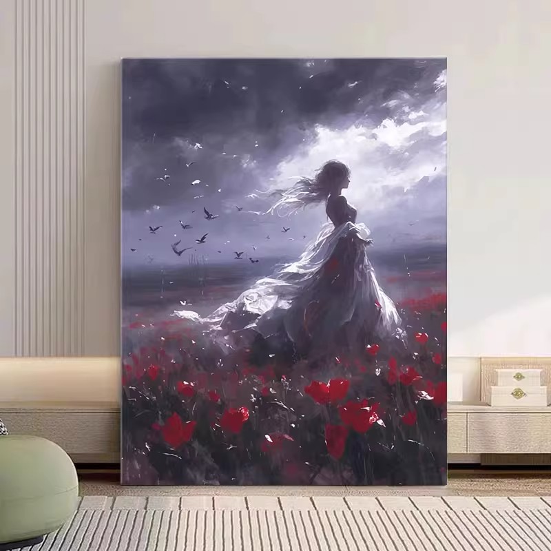 玫瑰恋人装饰画成品仿油画人物高级感小众花卉复古卧室客厅摆挂画图片
