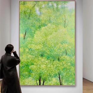 绿色装饰画小清新朦胧仿油画成品简约高级感治愈系卧室客厅摆挂画